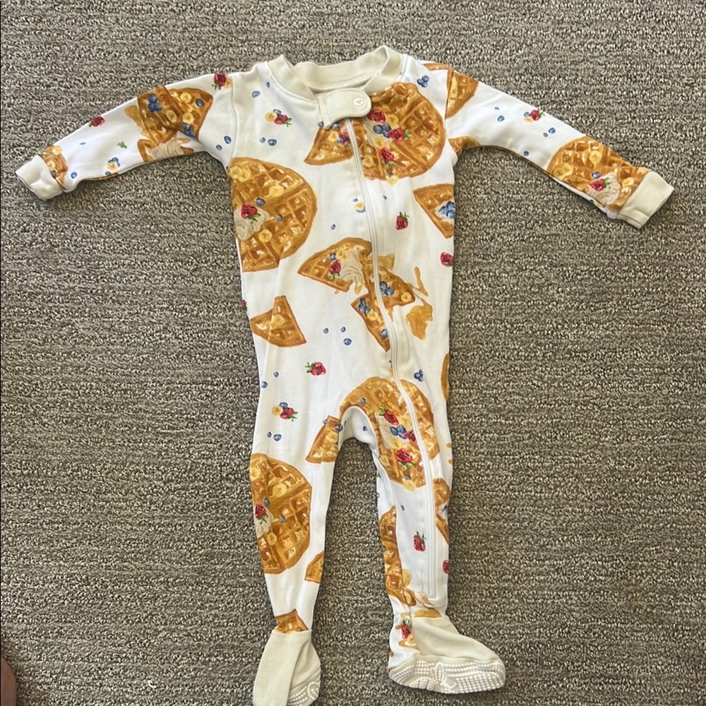 White and Yellow Footies One Piece with Playful Teddy Bear Print